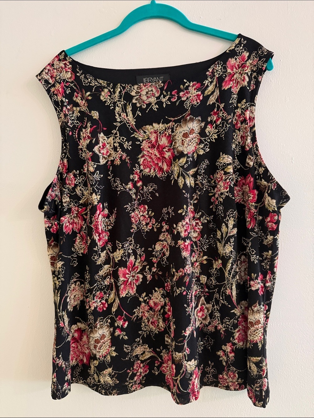 Lane Bryant Black Floral Sleeveless Blouse with Pink & Cream Accents size 18/20